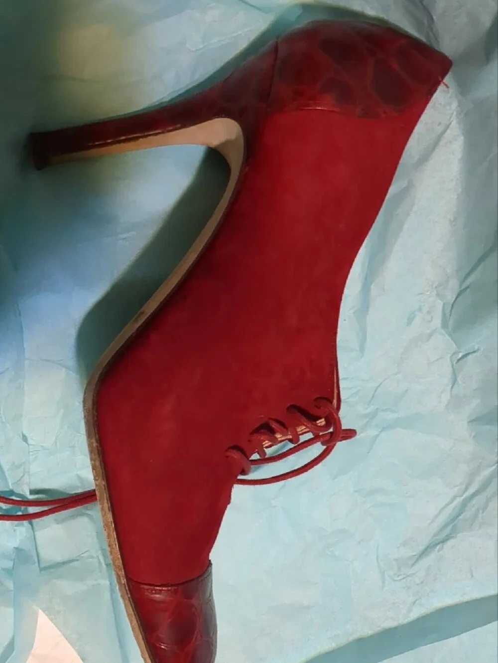 Kate Spade Dark Red Suede Faux Croc Lace-Up Heels 7B Spectator